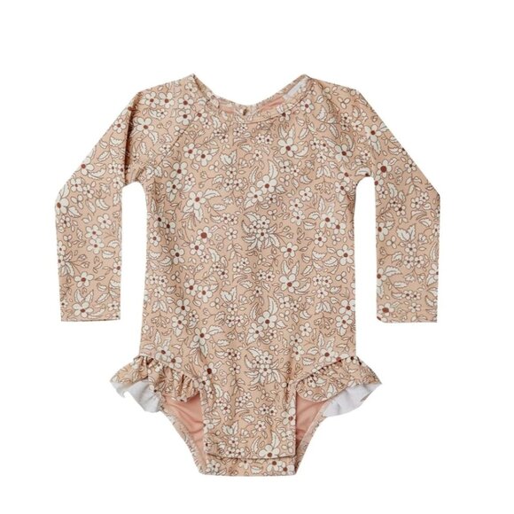Quincy Mae Apricot Floral Rashguard | New with Tags | 0-3M - Picture 1 of 5